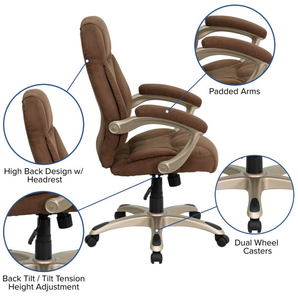 English Elm Jessie High Back Ergonomic Executive Office Chair - Stylish, Comfortable, and Adjustable Seating Solution Brown Microfiber GO-725-BN-GG