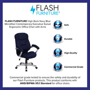 English Elm Jessie High Back Ergonomic Executive Office Chair - Stylish, Comfortable, and Adjustable Seating Solution Navy Blue Microfiber GO-725-NVY-GG