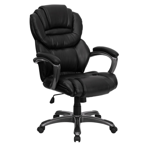 English Elm Stella High Back LeatherSoft Executive Swivel Ergonomic Office Chair for Ultimate Comfort & Support Black GO-901-BK-GG