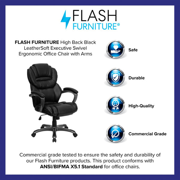 English Elm Stella High Back LeatherSoft Executive Swivel Ergonomic Office Chair for Ultimate Comfort & Support Black GO-901-BK-GG