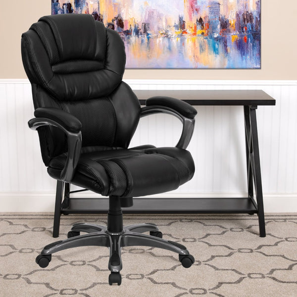 English Elm Stella High Back LeatherSoft Executive Swivel Ergonomic Office Chair for Ultimate Comfort & Support Black GO-901-BK-GG