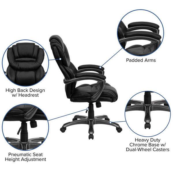 English Elm Stella High Back LeatherSoft Executive Swivel Ergonomic Office Chair for Ultimate Comfort & Support Black GO-901-BK-GG