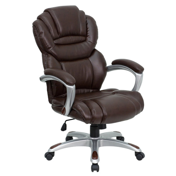 English Elm Stella High Back LeatherSoft Executive Swivel Ergonomic Office Chair for Ultimate Comfort & Support Brown GO-901-BN-GG