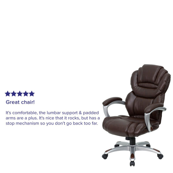 English Elm Stella High Back LeatherSoft Executive Swivel Ergonomic Office Chair for Ultimate Comfort & Support Brown GO-901-BN-GG