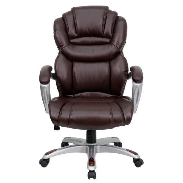 English Elm Stella High Back LeatherSoft Executive Swivel Ergonomic Office Chair for Ultimate Comfort & Support Brown GO-901-BN-GG