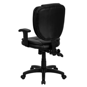 English Elm Caroline Mid-Back Black LeatherSoft Ergonomic Task Chair with Pillow Top & Adjustable Armrests GO-930F-BK-LEA-ARMS-GG
