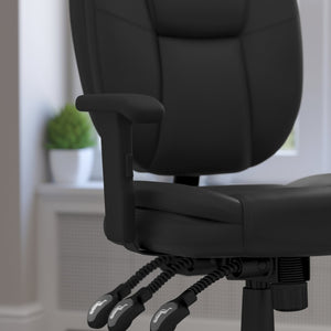 English Elm Caroline Mid-Back Black LeatherSoft Ergonomic Task Chair with Pillow Top & Adjustable Armrests GO-930F-BK-LEA-ARMS-GG