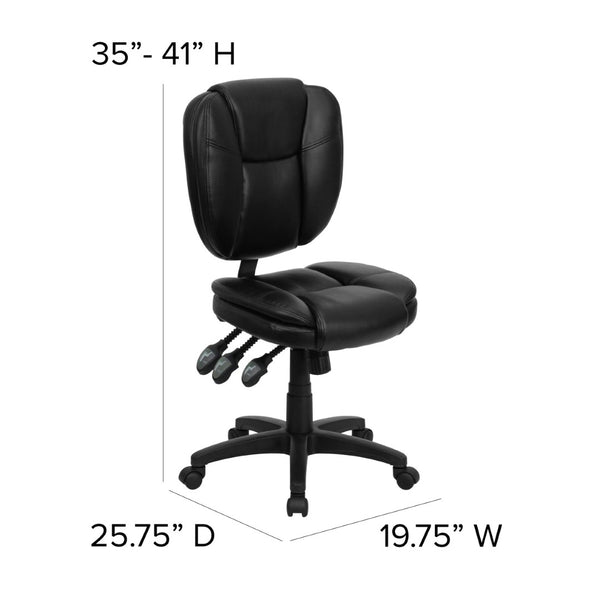 English Elm Caroline Ergonomic Mid-Back Black LeatherSoft Task Chair with Pillow-Top Cushion for Comfort & Style GO-930F-BK-LEA-GG