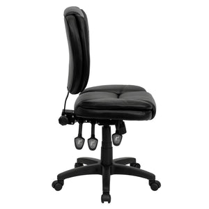 English Elm Caroline Ergonomic Mid-Back Black LeatherSoft Task Chair with Pillow-Top Cushion for Comfort & Style GO-930F-BK-LEA-GG