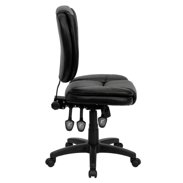 English Elm Caroline Ergonomic Mid-Back Black LeatherSoft Task Chair with Pillow-Top Cushion for Comfort & Style GO-930F-BK-LEA-GG