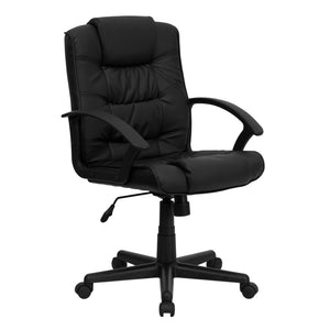 English Elm Lindon Mid-Back Swivel Task Office Chair in Black LeatherSoft - Ergonomic Comfort & Adjustability GO-937M-BK-LEA-GG