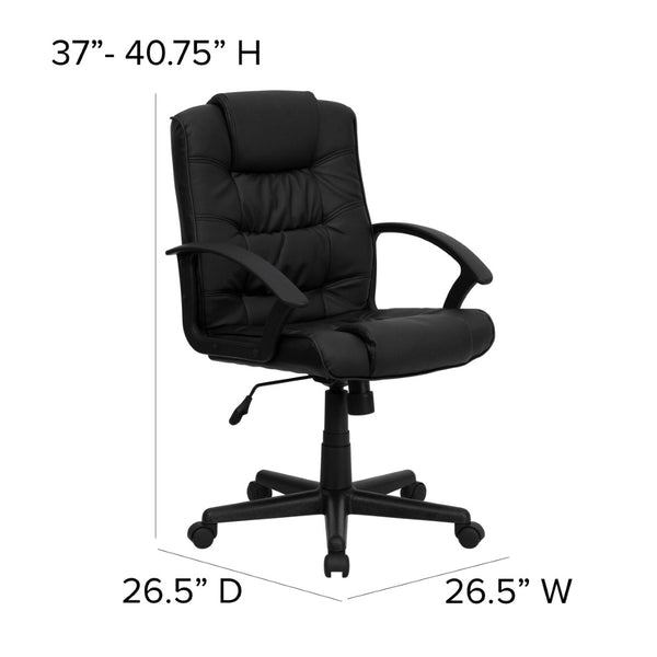 English Elm Lindon Mid-Back Swivel Task Office Chair in Black LeatherSoft - Ergonomic Comfort & Adjustability GO-937M-BK-LEA-GG
