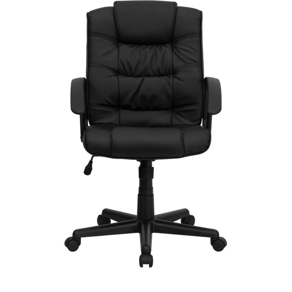 English Elm Lindon Mid-Back Swivel Task Office Chair in Black LeatherSoft - Ergonomic Comfort & Adjustability GO-937M-BK-LEA-GG