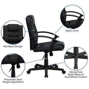English Elm Lindon Mid-Back Swivel Task Office Chair in Black LeatherSoft - Ergonomic Comfort & Adjustability GO-937M-BK-LEA-GG