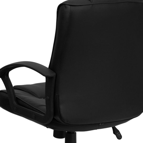 English Elm Lindon Mid-Back Swivel Task Office Chair in Black LeatherSoft - Ergonomic Comfort & Adjustability GO-937M-BK-LEA-GG