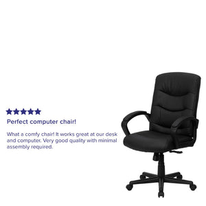 English Elm Chelsea Mid-Back Black LeatherSoft Executive Chair - Ergonomic, Adjustable, Stylish & Comfortable! GO-977-1-BK-LEA-GG