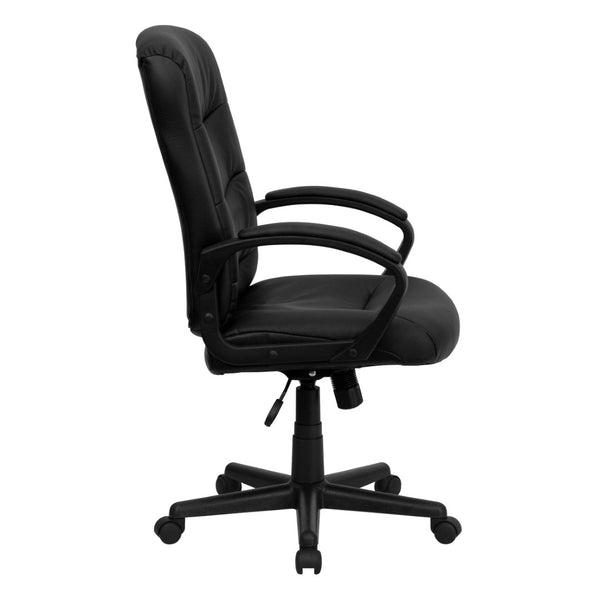 English Elm Chelsea Mid-Back Black LeatherSoft Executive Chair - Ergonomic, Adjustable, Stylish & Comfortable! GO-977-1-BK-LEA-GG