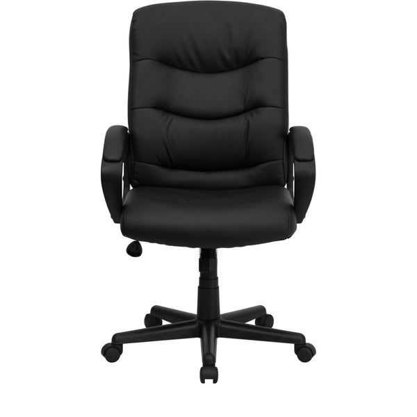 English Elm Chelsea Mid-Back Black LeatherSoft Executive Chair - Ergonomic, Adjustable, Stylish & Comfortable! GO-977-1-BK-LEA-GG