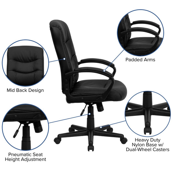 English Elm Chelsea Mid-Back Black LeatherSoft Executive Chair - Ergonomic, Adjustable, Stylish & Comfortable! GO-977-1-BK-LEA-GG