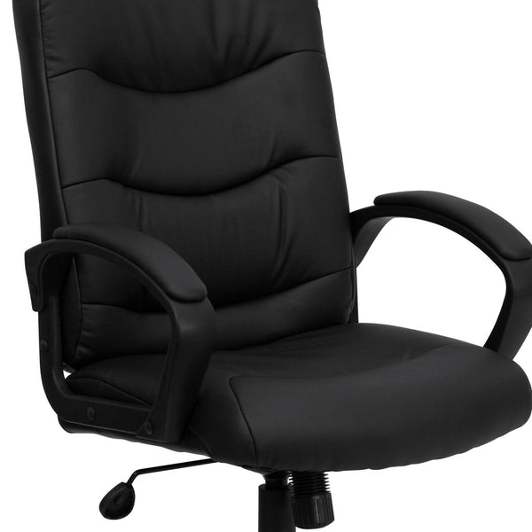 English Elm Chelsea Mid-Back Black LeatherSoft Executive Chair - Ergonomic, Adjustable, Stylish & Comfortable! GO-977-1-BK-LEA-GG