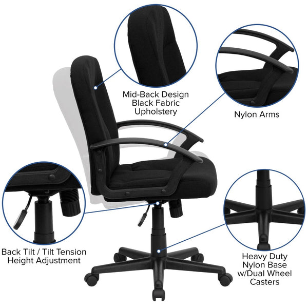 English Elm Garver Mid-Back Executive Swivel Chair - Ergonomic Comfort, Durable Design, Perfect for Home Office Black GO-ST-6-BK-GG