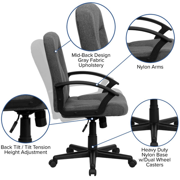 English Elm Garver Mid-Back Executive Swivel Chair - Ergonomic Comfort, Durable Design, Perfect for Home Office Gray GO-ST-6-GY-GG