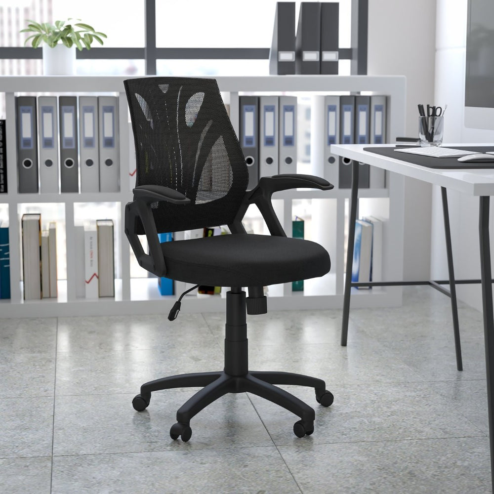 English Elm Sam Mid-Back Designer Black Mesh Office Chair - Ergonomic, Breathable, Height Adjustable & Stylish GO-WY-82-GG
