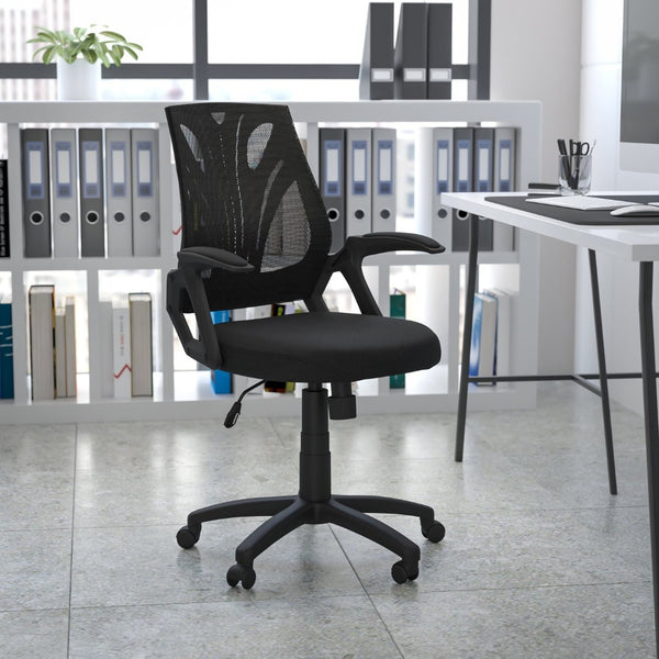 English Elm Sam Mid-Back Designer Black Mesh Office Chair - Ergonomic, Breathable, Height Adjustable & Stylish GO-WY-82-GG