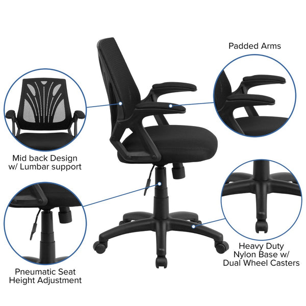 English Elm Sam Mid-Back Designer Black Mesh Office Chair - Ergonomic, Breathable, Height Adjustable & Stylish GO-WY-82-GG
