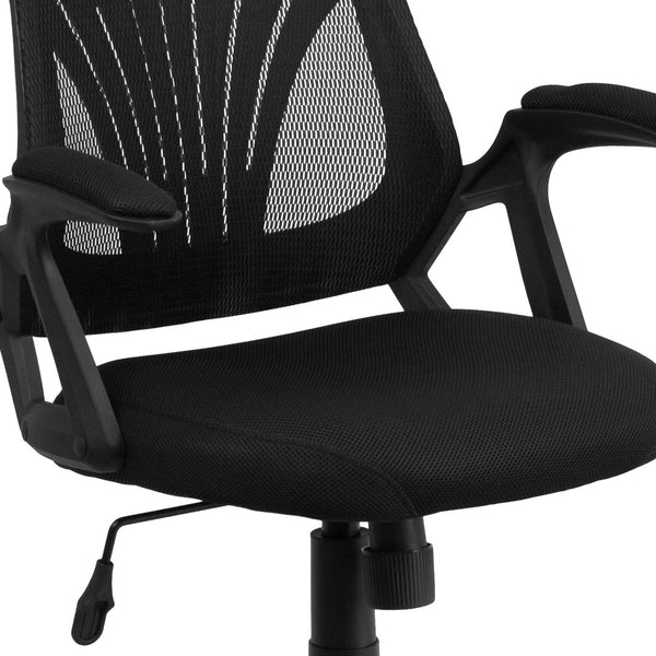 English Elm Sam Mid-Back Designer Black Mesh Office Chair - Ergonomic, Breathable, Height Adjustable & Stylish GO-WY-82-GG