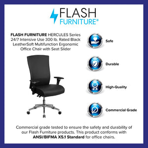 English Elm HERCULES Series Ergonomic Office Chair for 24/7 Use, 300 lb Capacity, Durable Comfort & Support Black LeatherSoft GO-WY-85H-1-GG