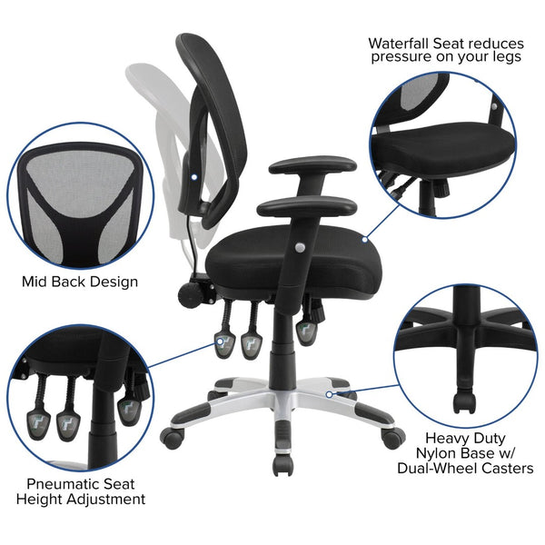 English Elm Sam Ergonomic Mid-Back Black Mesh Office Chair with Adjustable Arms for Ultimate Comfort & Support GO-WY-89-GG