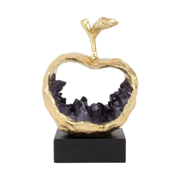 Zeugma Gold Apple Silhouette Decorative Figurine – Elegant Gold Leaf & Purple Accent Home Décor, 8" Tall   Cf2220012
