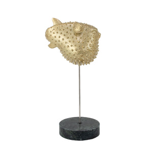 Zeugma Globe Fish Sculpture - Stunning Gold Leaf Design On Elegant Marble Base, 9" Tall Decorative Art Piece   Cf2190191