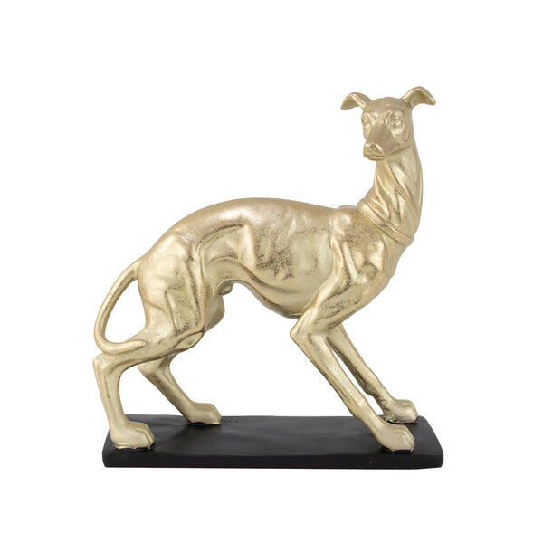 Zeugma Gold Greyhound Sculpture - Elegant Gold Leaf Design With Black Base, 15" Tall Resin Art Piece   Cf1120423