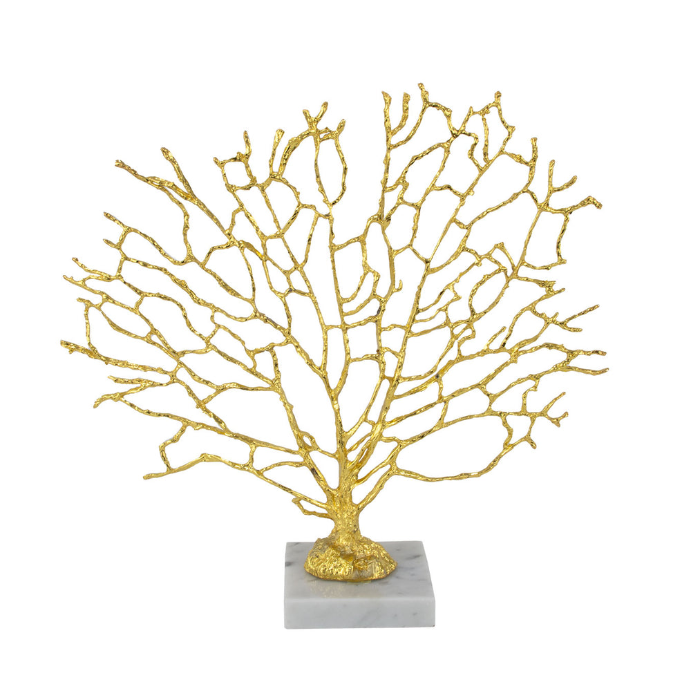 Zeugma Gold Coral Decorative Accent: Elegant Metal Sculpture With Marble Base, 12" Wide, Unique Home Decor   Cf2220018-1335