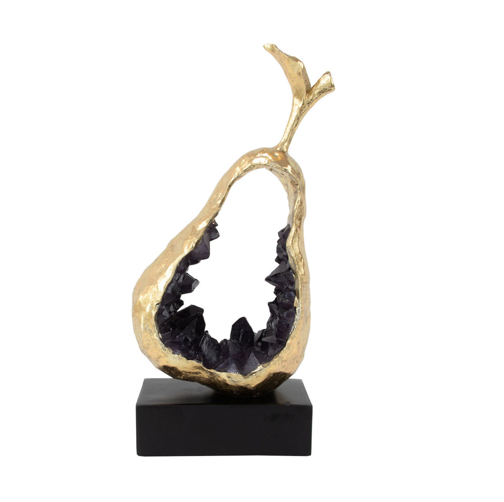 Zeugma Gold Pear Silhouette Decorative Accent - Stunning Gold Leaf & Purple Resin Art For Home Décor   Cf220011