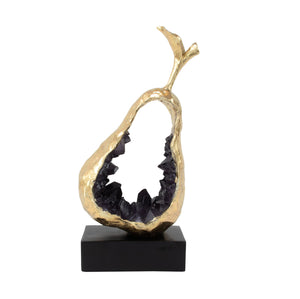Zeugma Gold Pear Silhouette Decorative Accent - Stunning Gold Leaf & Purple Resin Art For Home Décor   Cf220011