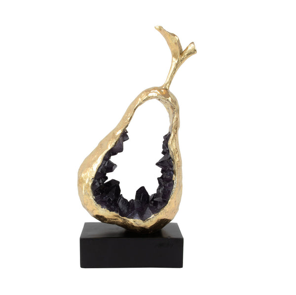 Zeugma Gold Pear Silhouette Decorative Accent - Stunning Gold Leaf & Purple Resin Art For Home Décor   Cf220011