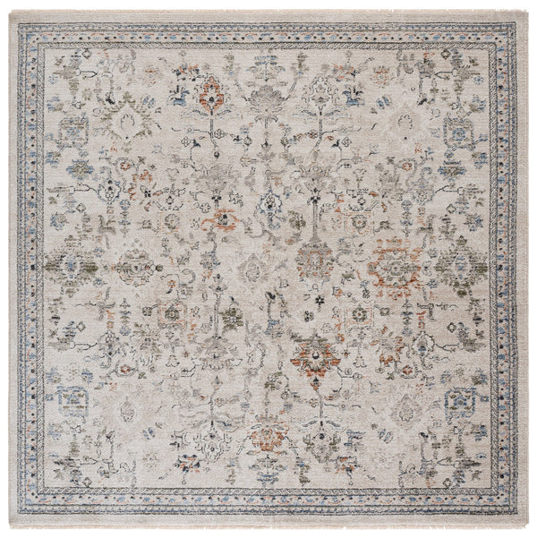 Safavieh Grove Elegant Round Ivory Area Rug With Rust Blue Accents — Power-Loomed Turkish Durability & Low-Profile Comfort 6'-7" x 6'-7" GOV600A-7R