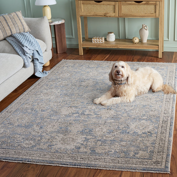 Safavieh Grove Round Area Rug In Blue And Beige — Transitional Traditional Design, Durable Power-Loomed Fiber Blend 6'-7" x 6'-7" GOV600M-7R