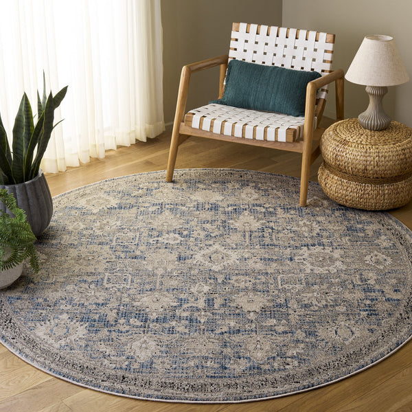 Safavieh Grove Round Area Rug In Blue And Beige — Transitional Traditional Design, Durable Power-Loomed Fiber Blend 6'-7" x 6'-7" GOV600M-7R
