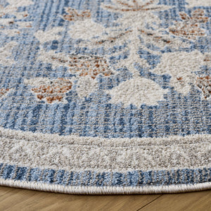 Safavieh Grove Floral Square Area Rug In Blue And Ivory — Low 3/8" Pile, Power-Loomed Turkey Durability 6'-7" x 6'-7" GOV630M-7SQ