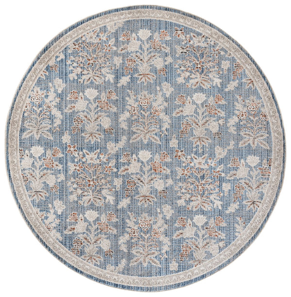 Safavieh Grove Floral Square Area Rug In Blue And Ivory — Low 3/8" Pile, Power-Loomed Turkey Durability 6'-7" x 6'-7" GOV630M-7SQ