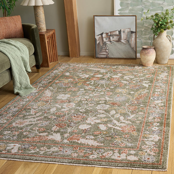 Safavieh Grove Botanical Green And Ivory Area Rug — Low Pile, Stain-Resistant Polypropylene For Cozy Rooms 4'-0" x 6'-0" GOV632Y-4