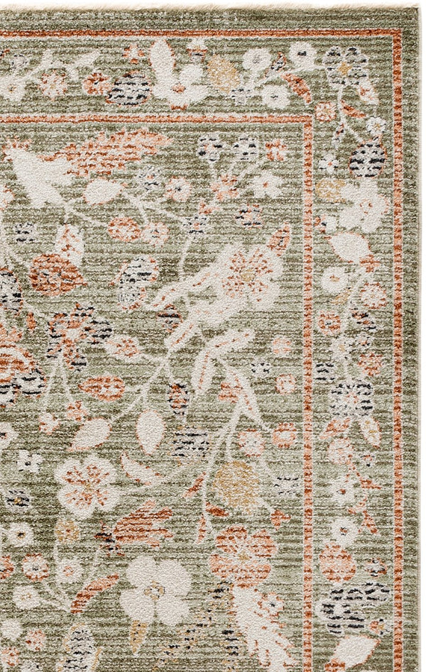 Safavieh Grove Round Green And Ivory Floral Area Rug — Power‑Loomed Turkey Craftsmanship, Low‑Profile Softness 6'-7" x 6'-7" GOV632Y-7R