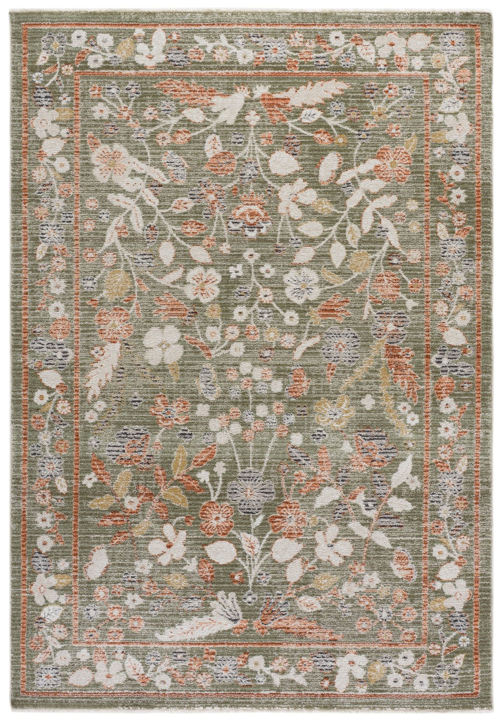 Safavieh Grove Round Green And Ivory Floral Area Rug — Power‑Loomed Turkey Craftsmanship, Low‑Profile Softness 6'-7" x 6'-7" GOV632Y-7R