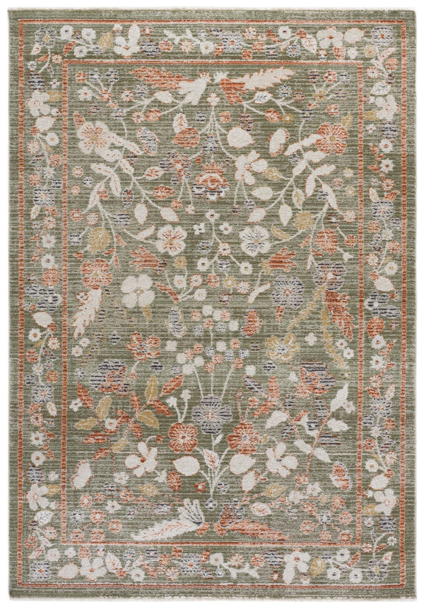 Safavieh Grove Elegant Turkish Green And Ivory Floral Area Rug — Power-Loomed, Low-Profile, Durable Style 6'-7" x 6'-7" GOV632Y-7SQ