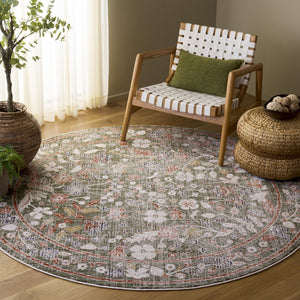 Safavieh Grove Round Green And Ivory Floral Area Rug — Power‑Loomed Turkey Craftsmanship, Low‑Profile Softness 6'-7" x 6'-7" GOV632Y-7R