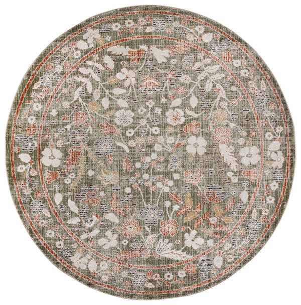 Safavieh Grove Elegant Turkish Green And Ivory Floral Area Rug — Power-Loomed, Low-Profile, Durable Style 6'-7" x 6'-7" GOV632Y-7SQ
